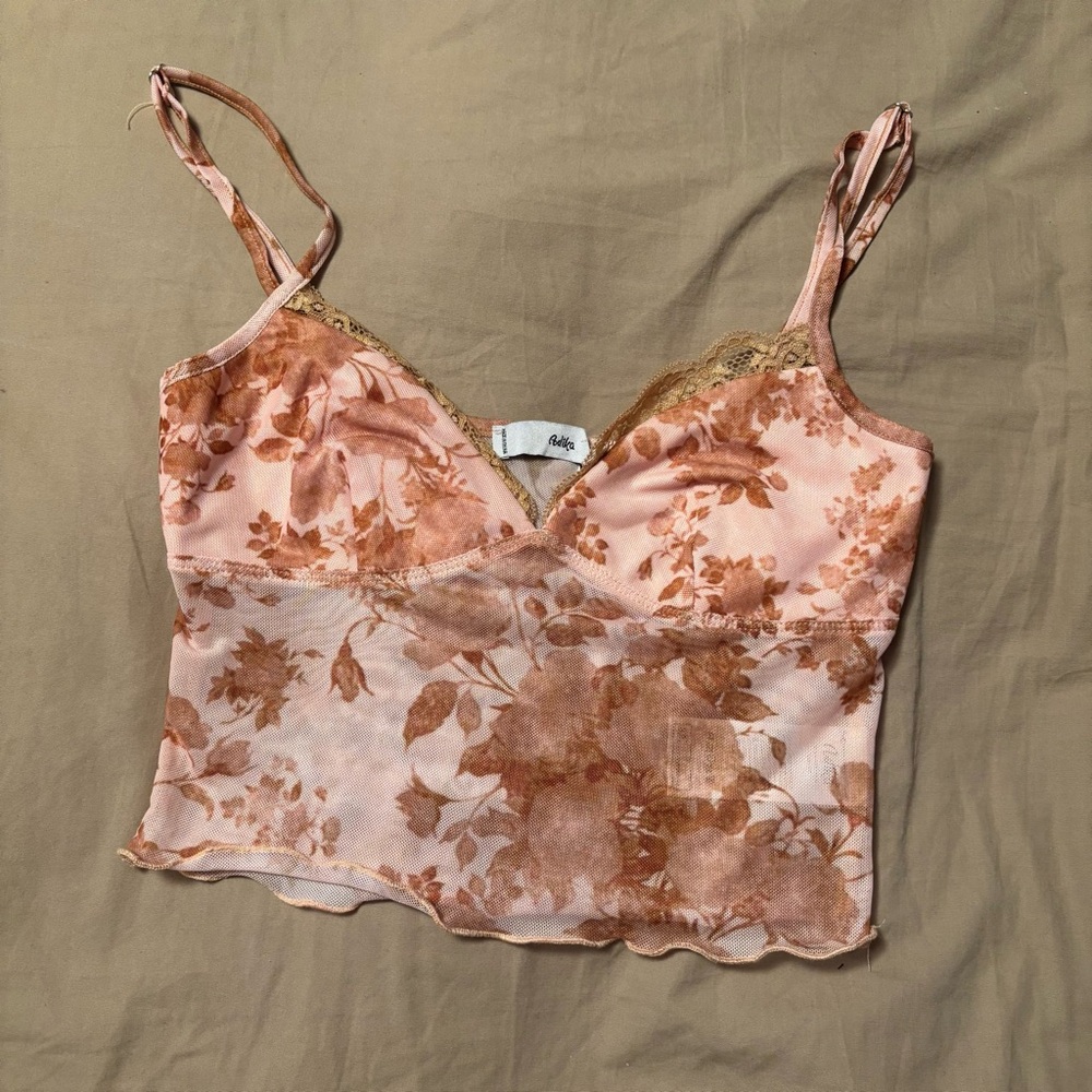 Adika Floral Tank Top in Apricot and Brown